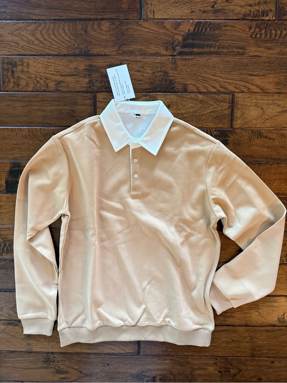 Cobalhaus Men's Long-Sleeve Polo Shirt in Tan with White Collar NWT